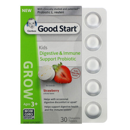 Gerber, Good Start, Grow, Kids Digestive & Immune Support Probiotic, Ages 3+, Strawberry, 30 Chewable Tablets