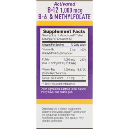 Superior Source, B-12 Metilcobalamina Ativada, B-6 (P-5-P) e Metilfolato, 1.000 mcg/1.000 mcg, 60 Comprimidos - Image 2