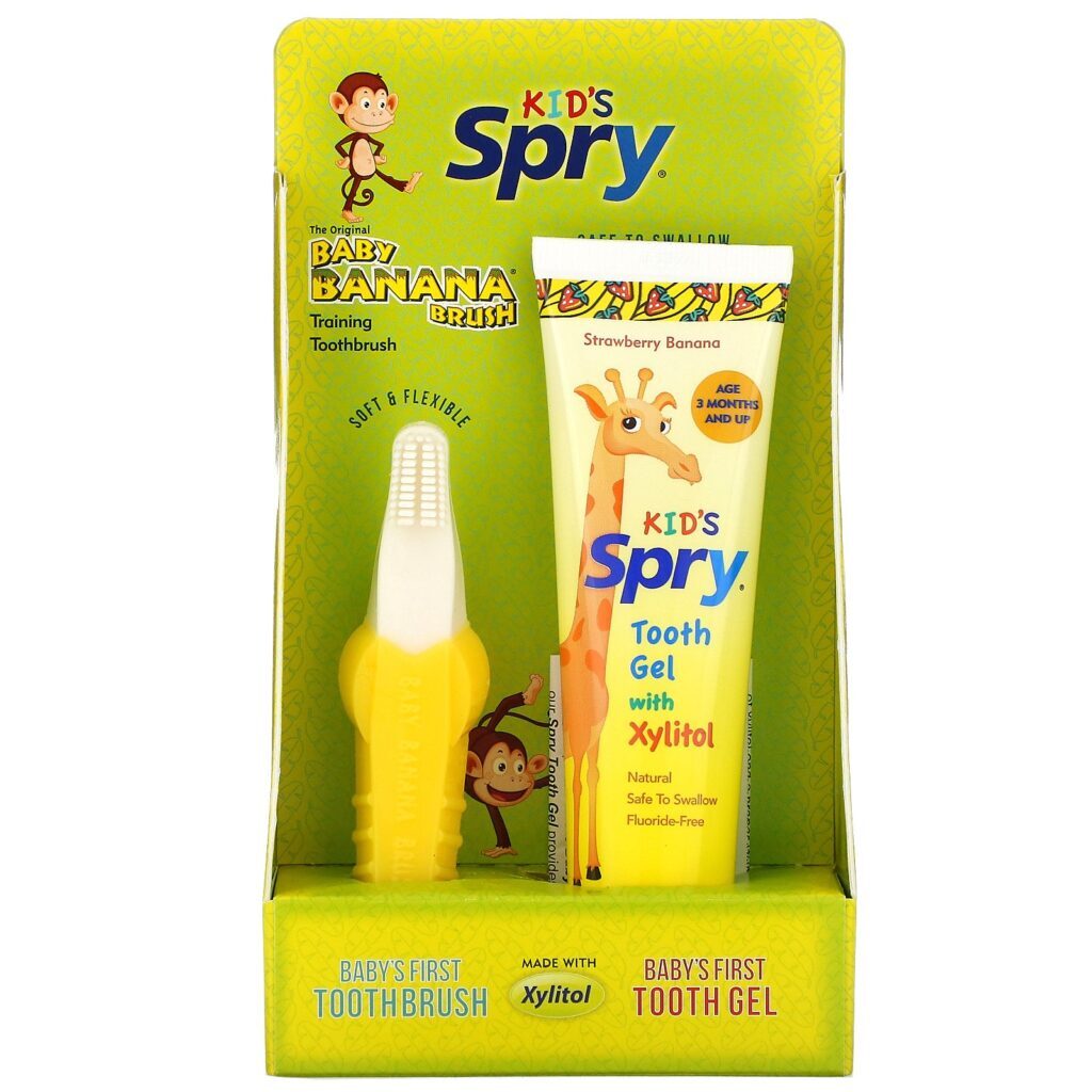 Xlear, A Escova Banana Original para Bebês, Escova de Dentes para Treinamento e Gel, Kit com 2 Peças - Imagem 2