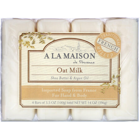 A La Maison de Provence, Sabão em Barra para Mãos e Corpo, Leite de Aveia, 4 Barras, 3,5 oz (100 g) Cada