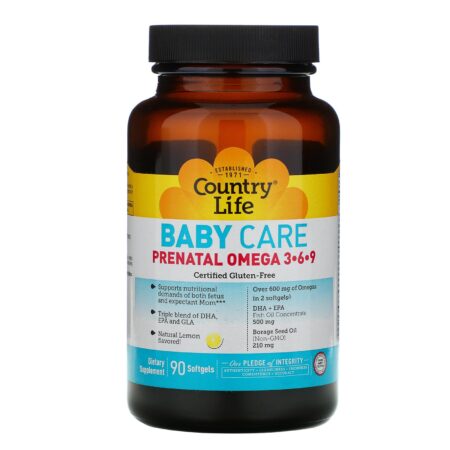 Country Life, Baby Care, Prenatal Omega 3-6-9, Natural Lemon, 90 Softgels - Image 3