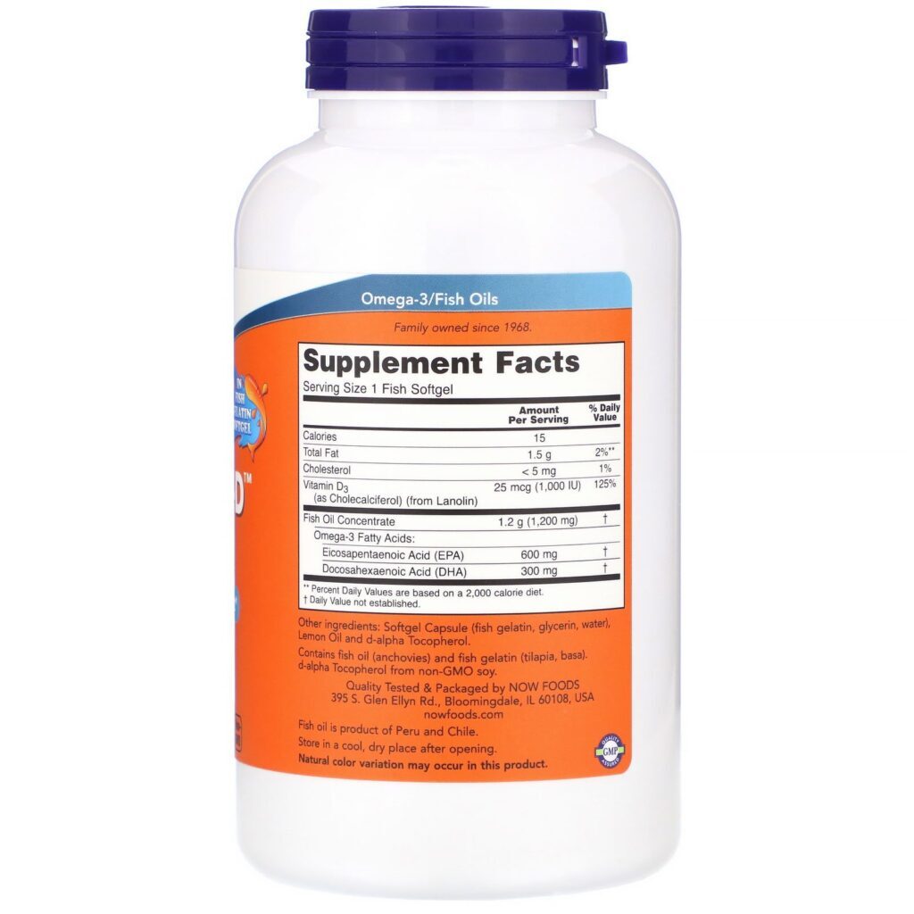 Now Foods, Ultra Ômega 3-D, 600 EPA/300 DHA, 180 Softgels - Imagem 2