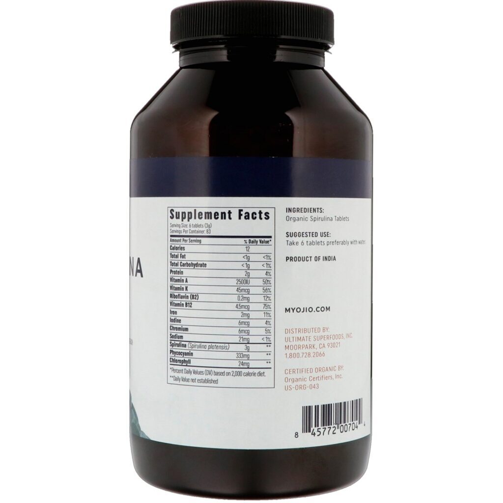 Ojio, Espirulina Orgânica, 500 mg, 500 Comprimidos - Imagem 2