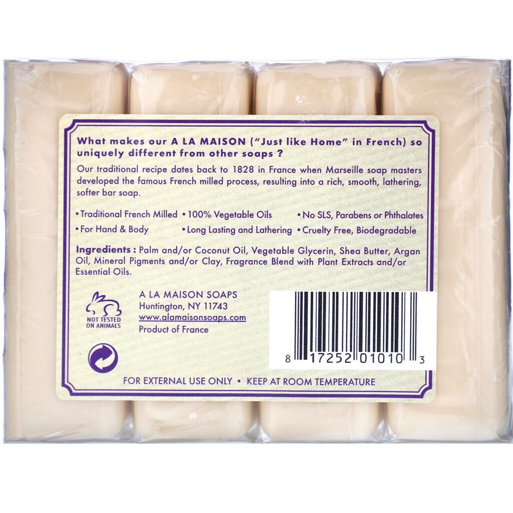 A La Maison de Provence, Sabão em Barra para Mãos e Corpo, Flores de Lavanda, 4 Barras, 3,5 oz (100 g) Cada - Imagem 3