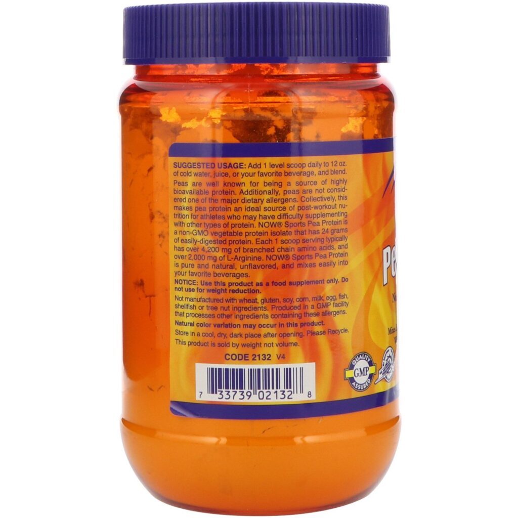Now Foods, Proteína de ervilhas, natural sem sabor, 12 oz. (340 g) - Imagem 3