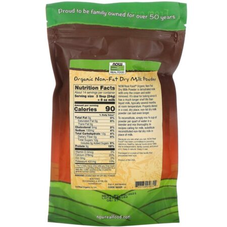 Now Foods, Real Food, Leite em Pó Sem Gordura Certificado Orgânico, 12 oz (340 g) - Imagem 2