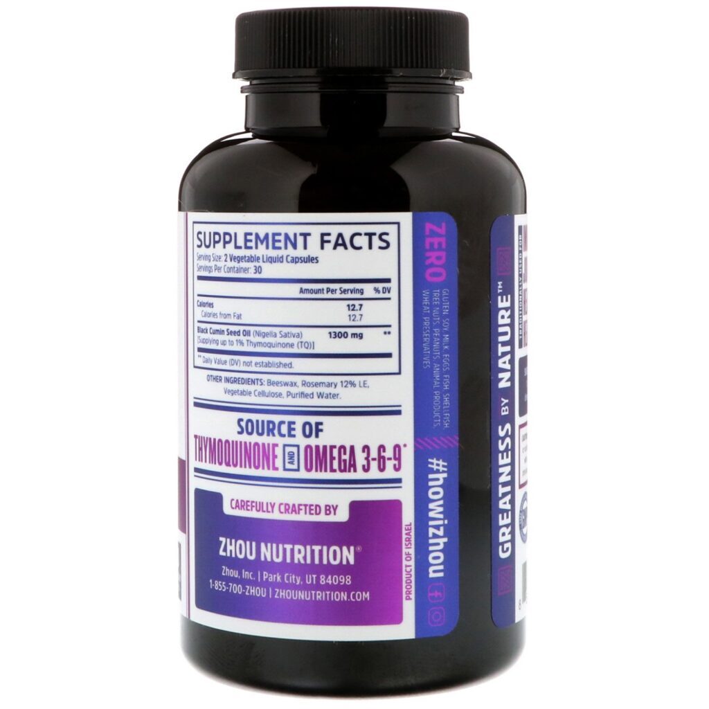 Zhou Nutrition, Óleo Black Seed, 60 Cápsulas Vegetais - Imagem 2