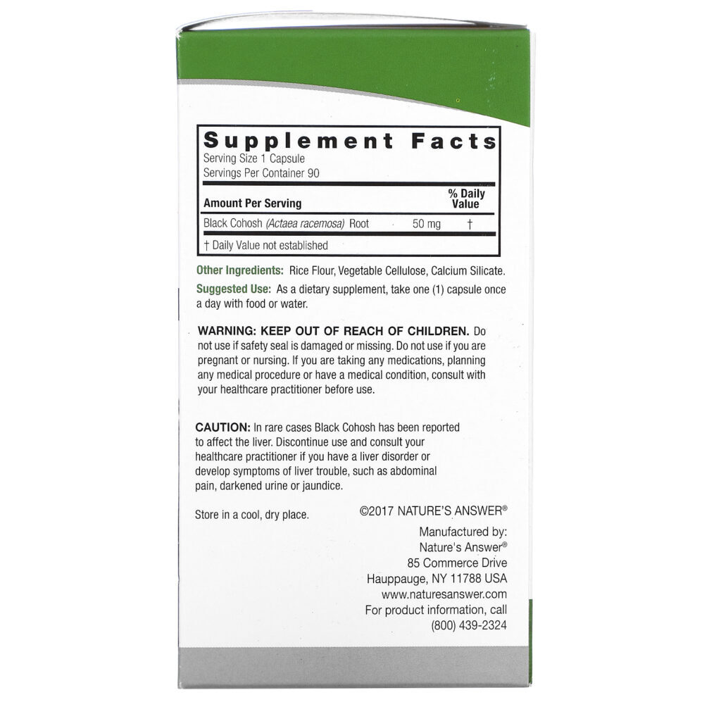 Nature's Answer, Black Cohosh, Full Spectrum Herb, 50 mg, 90 Vegetarian Capsules - Imagem 2