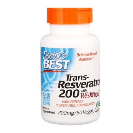 Doctor's Best, Trans-Resveratrol 200 com Resvinol, 200 mg, 60 Cápsulas Vegetais