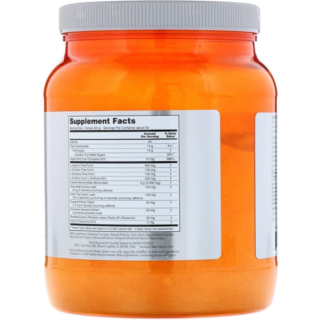 Now Foods, Sports, Arginine Stack, Tropical Punch , 2.2 lbs. (1 kg) - Imagem 2