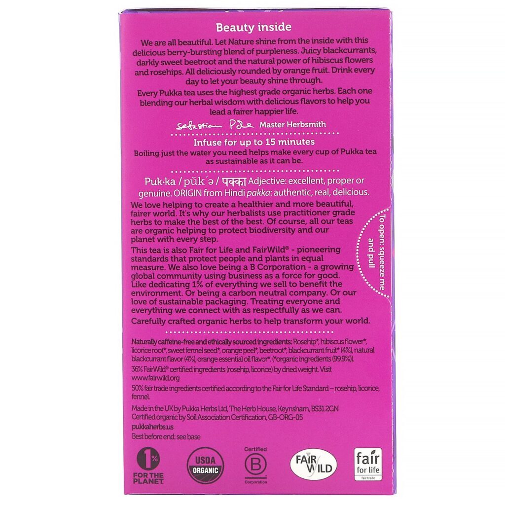 Pukka Herbs, Orgânico de Groselha Embelezadora, Sem Cafeína, 20 Saquinhos de Chá de Frutas, 38 g (1,34 oz) - Imagem 2