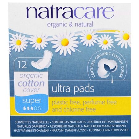 Natracare, Ultra Pads, Capa de algodão orgânico, Super, 12 absorventes