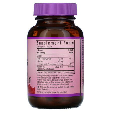 Bluebonnet Nutrition, EarthSweet Chewables, CellularActive Methylcobalamin, Raspberry Flavor, 5,000 mcg, 60 Chewable Tablets - Imagem 2