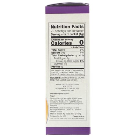 Now Foods, Real Food, Adoçante Orgânico de Siraitia com Zero-Calorias, 70 Pacotes, 2,47 oz (70 g) - Image 2