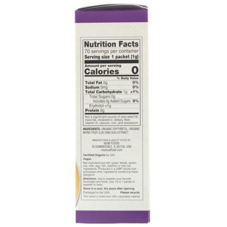 Now Foods, Real Food, Adoçante Orgânico de Siraitia com Zero-Calorias, 70 Pacotes, 2,47 oz (70 g) - Imagem 2