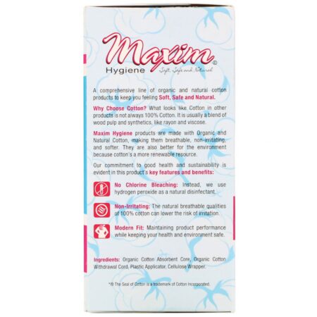 Maxim Hygiene Products, Organic Cotton Plastic Applicator Tampons, Multi-Pack, 14 Count - Image 2