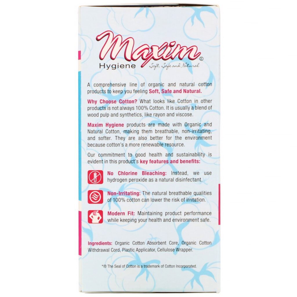 Maxim Hygiene Products, Organic Cotton Plastic Applicator Tampons, Multi-Pack, 14 Count - Imagem 2