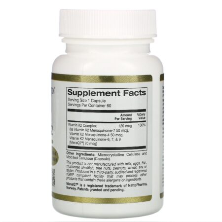 California Gold Nutrition, Vitamina K2 (como MK-4, MK-6, MK-7, MK-9), 120 mcg, 60 Cápsulas Vegetais - Image 2