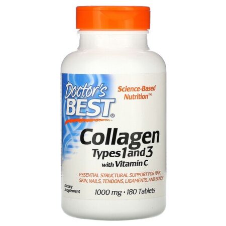 Doctor's Best, Colágenos Tipos 1 e 3 com Vitamina C, 1.000 mg, 180 Comprimidos