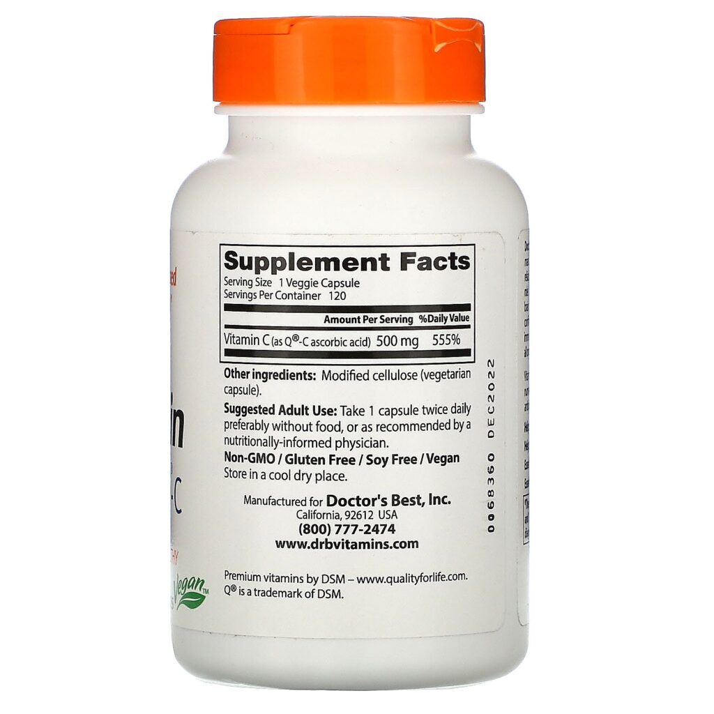 Doctor's Best, Vitamina C com Quali-C, 500 mg, 120 Cápsulas Vegetarianas - Imagem 2