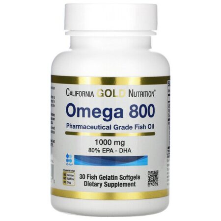 California Gold Nutrition, Óleo de Peixe de Classe Farmacêutica Ômega 800, 80% EPA/DHA, Forma de Triglicerídeos, 1.000 mg, 30 Cápsulas Softgel de Gelatina de Peixe