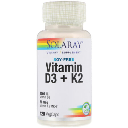 Solaray, Sem Soja, Vitamina D3 + K2, 125 mcg (5.000 UI), 120 Cápsulas VegCaps