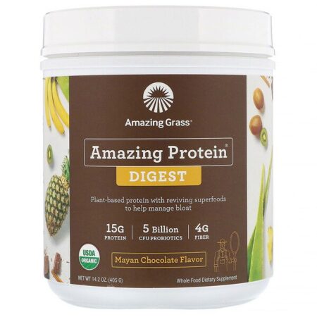 Amazing Grass, Amazing Protein, Digestivo, 5 Bilhões de UFCs, Sabor Chocolate Maia, 14,2 oz (405 g)