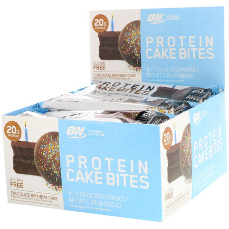 Optimum Nutrition, Protein Cake Bites, Chocolate Birthday Cake, 9 Bars, 2.29 oz (65 g) Each