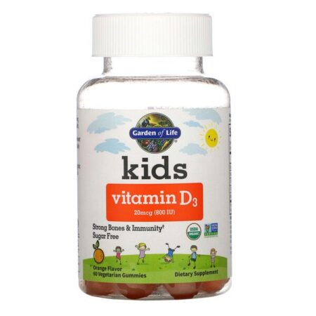 Garden of Life, Kids, Vitamin D3, Orange Flavor, 20 mcg (800 IU), 60 Vegetarian Gummies