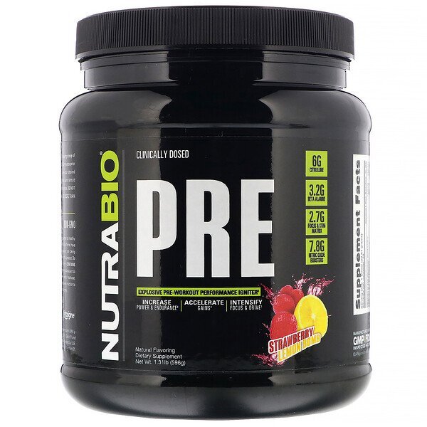 NutraBio Labs, PRE-Workout, Explosão de Morango e Limão, 596 g (1,31 lb)