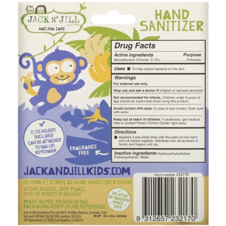 Jack n' Jill, Hand Sanitizer, Monkey, 2 Pack, 0.98 fl oz (29 ml) Each and 1 Case - Image 2