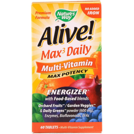 Nature's Way, Alive! Max3 Daily, Multi-Vitamin, No Added Iron, 60 Tablets - Image 3