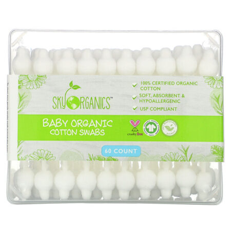 Sky Organics, Baby Organic Cotton Swabs, 60 Count