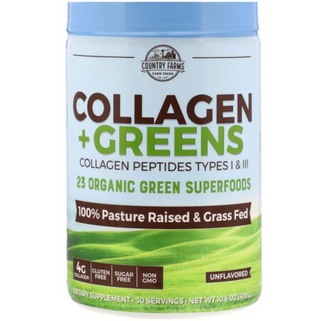 Country Farms, Collagen + Greens, Sem Sabor, 300 g (10,6 oz)