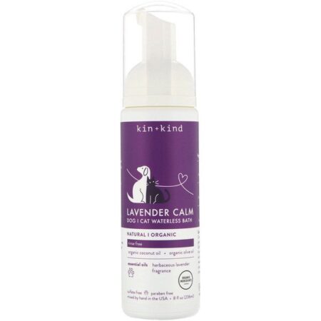 Kin+Kind, Lavender Calm, Dog and Cat Waterless Bath, Herbaceous Lavender, 8 fl oz (236 ml)