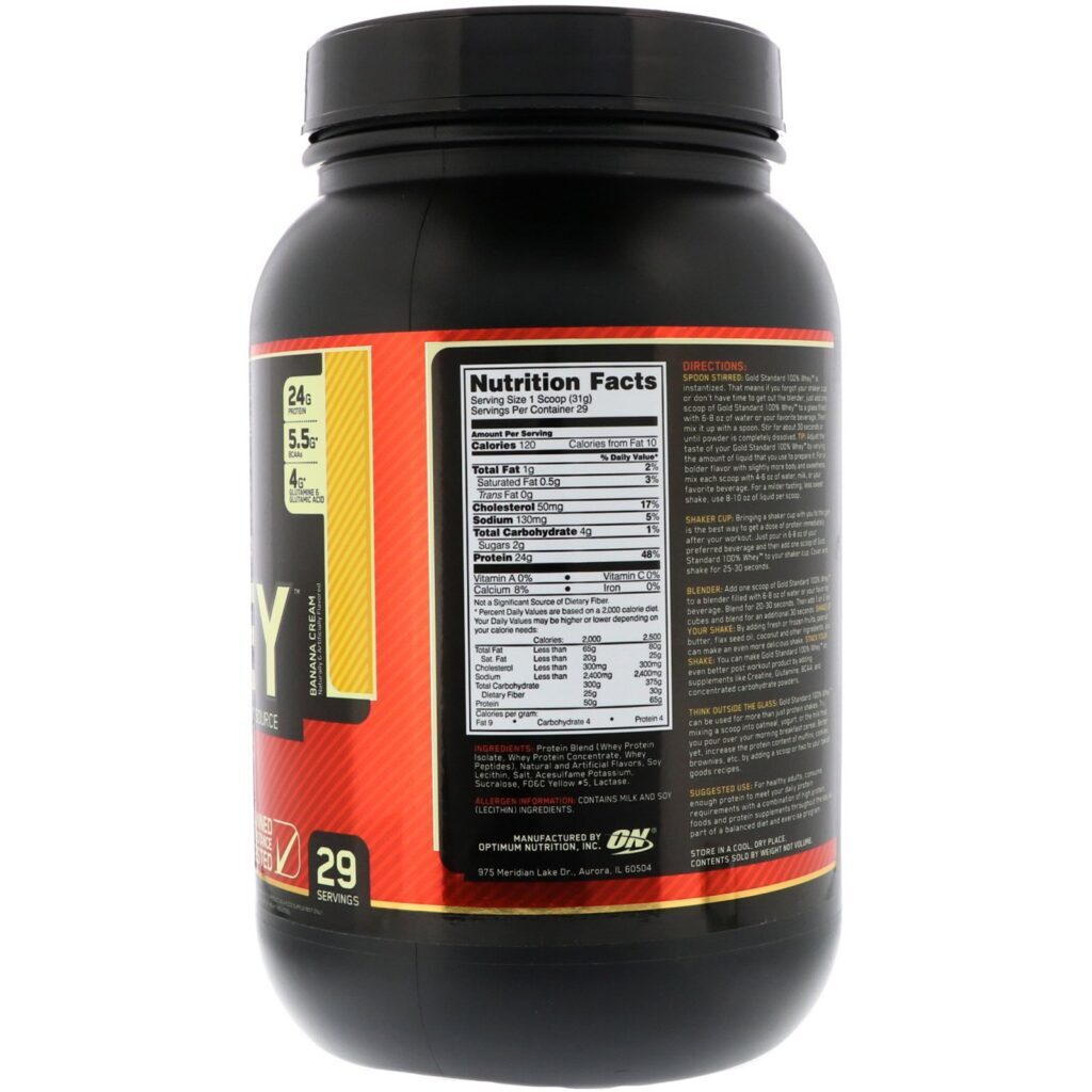 Optimum Nutrition, Gold Standard 100% Whey, Creme de Banana, 907 g (2 lb) - Imagem 2
