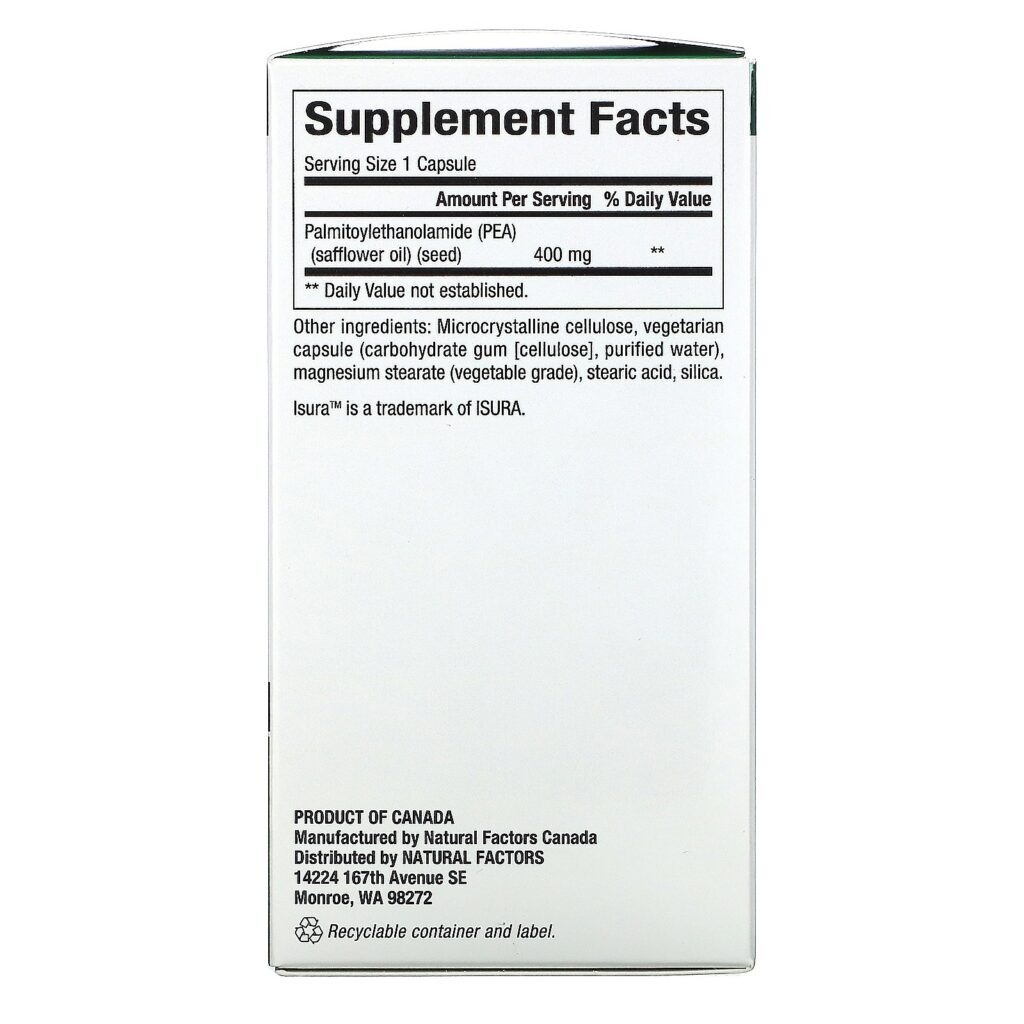 Natural Factors, PEA400, 90 Vegetarian Capsules - Imagem 2