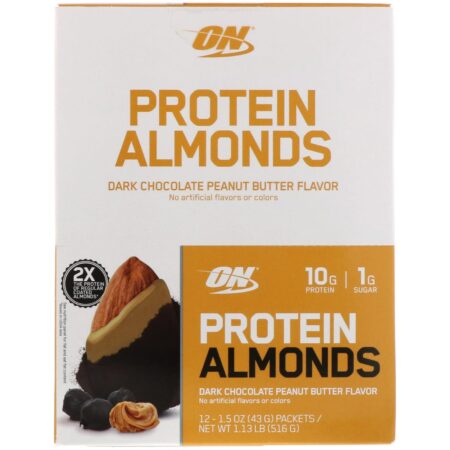 Optimum Nutrition, Protein Almonds, Dark Chocolate Peanut Butter, 12 Packets, 1.5 oz (43 g) Each - Image 2