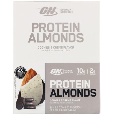 Optimum Nutrition, Protein Almonds, Cookies & Creme, 12 Packets, 1.5 oz (43 g) Each - Image 2