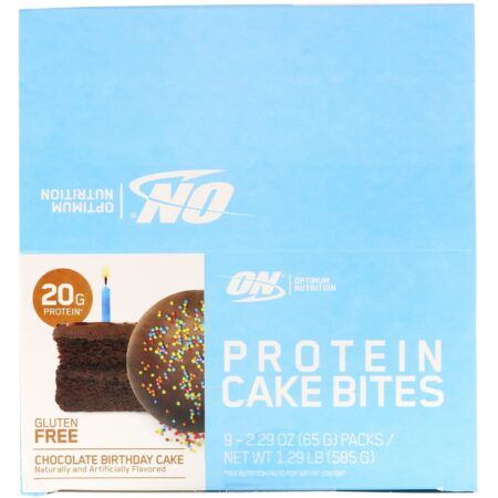 Optimum Nutrition, Protein Cake Bites, Chocolate Birthday Cake, 9 Bars, 2.29 oz (65 g) Each - Image 2