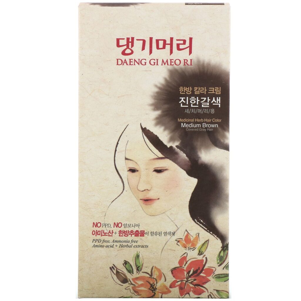 Doori Cosmetics, Daeng Gi Meo Ri, Tintura para cabelo de ervas medicinais, castanho médio, 1 Kit - Imagem 2