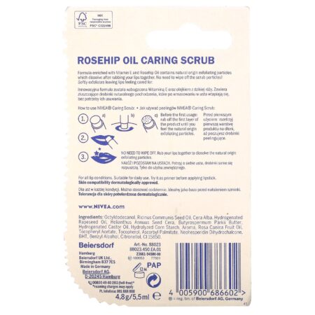 Nivea, Caring Scrub Super Soft Lips, Rosehip Oil + Vitamin E, 0.17 oz (4.8 g) - Image 3