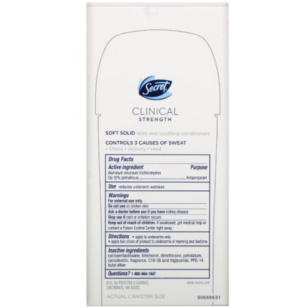 Secret, Clinical Strength, Antiperspirant/Deodorant, Soft Solid, Waterproof, 2.6 oz (73 g) - Image 3