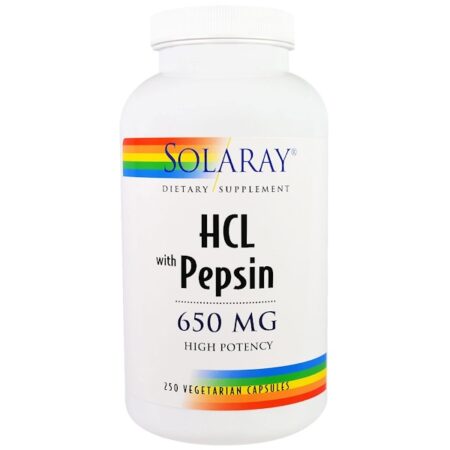 Solaray, HCL com Pepsina, 650 mg, 250 Cápsulas Vegetais