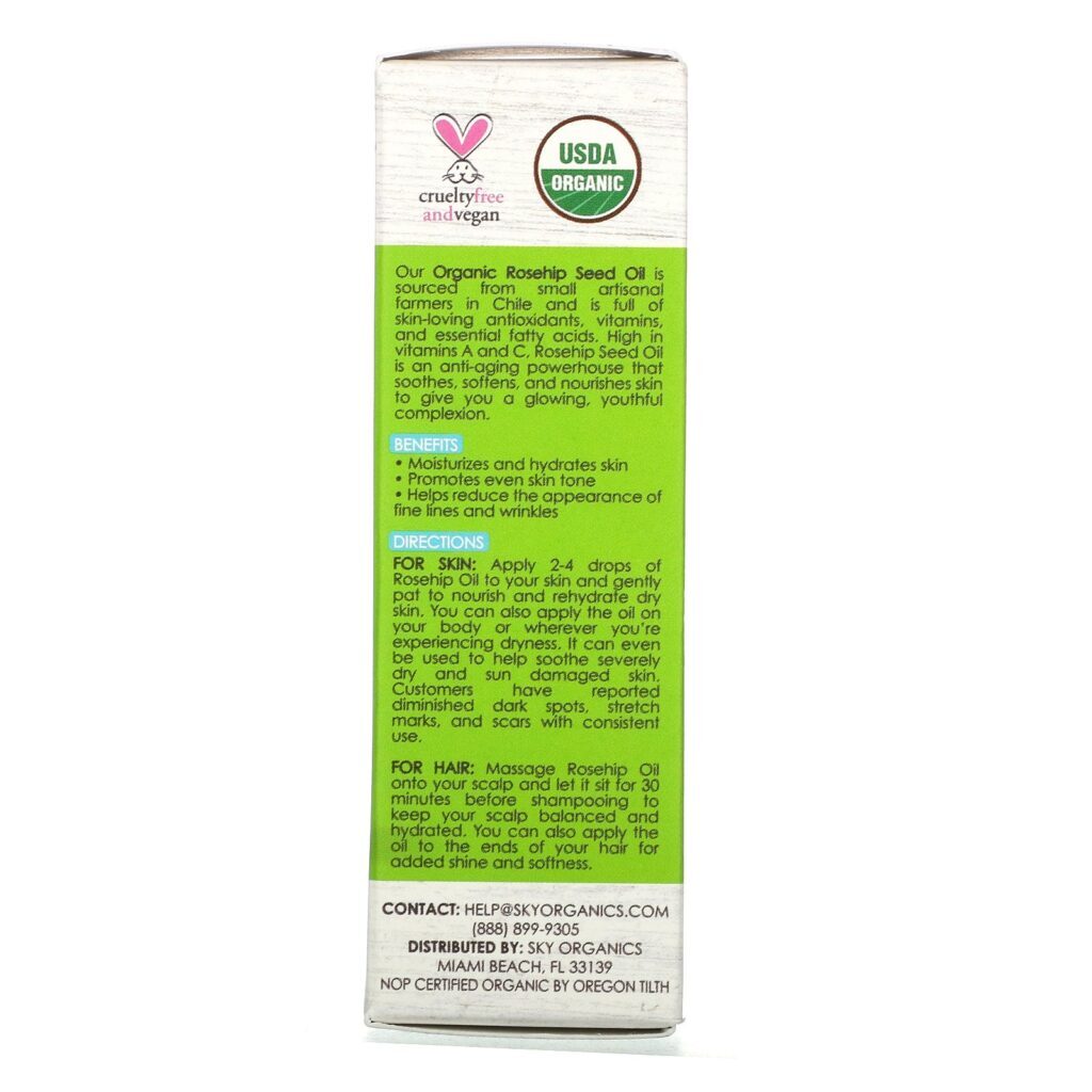 Sky Organics, Organic Rosehip Seed Oil, 1 fl oz (30 ml) - Imagem 3
