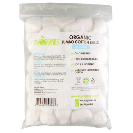 Sky Organics, Organic Jumbo Cotton Balls, 60 Count - Image 2