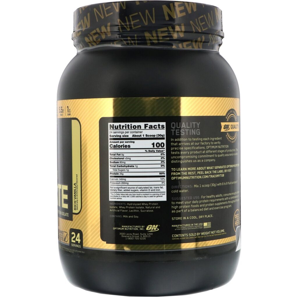 Optimum Nutrition, Gold Standard 100% Isolate, Rich Vanilla, 1.58 lb (720 g) - Imagem 2