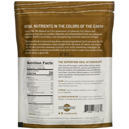 Earthtone Foods, Organic Cacao Powder, 14 oz (397 g) - Image 2