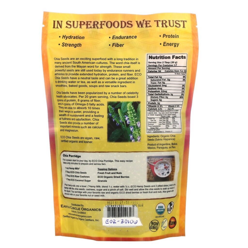 Earth Circle Organics, Organic Chia seeds, 12 oz (340 g) - Imagem 2