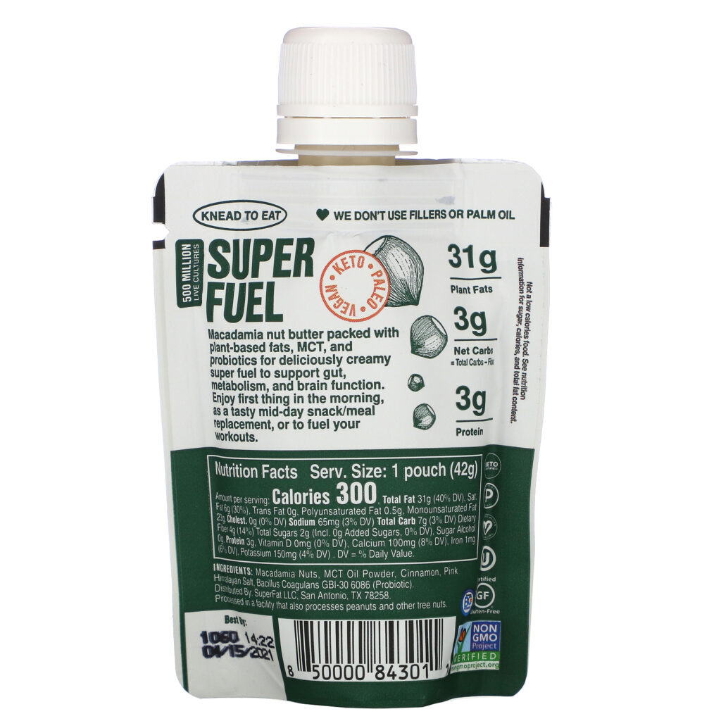 SuperFat, Keto Nut Butter, Macadamia MCT + Probiotics, 1.5 oz (42 g) - Imagem 2
